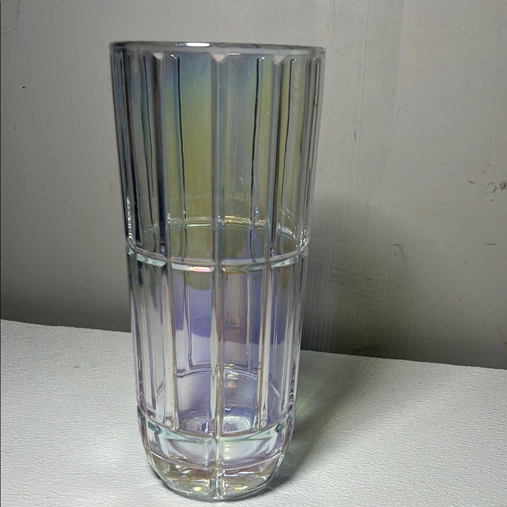 Vintage Iridescent Glass Heavy Tall Unique Vase